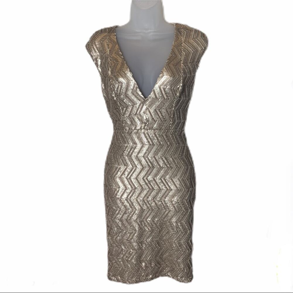 NWT ABYSS BY ABBY Ivy Dress Sleeveless V-Neck Gold Sequin Dress Women's